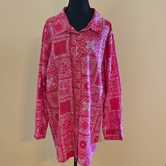 Woman Within Tops - Woman Within Red Long Sleeve  Shirt 2X